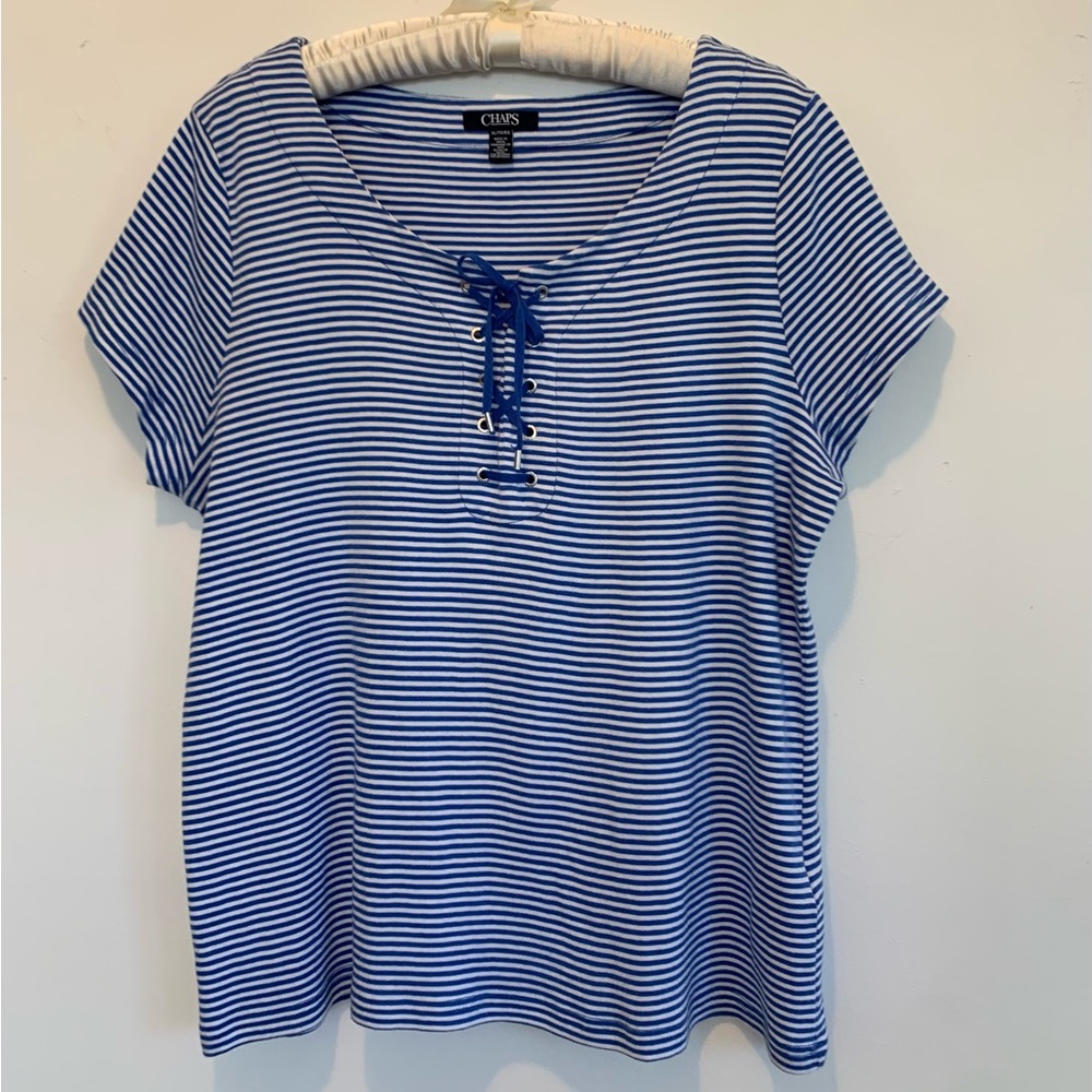 New Chaps Nautical Stripe Lace-Up Cotton Top